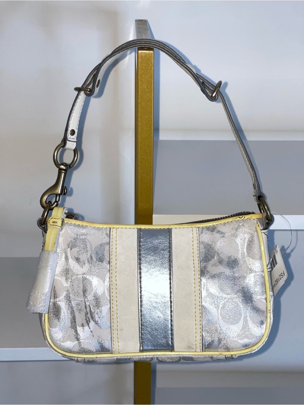 Coach Metallic Silver Signature Demi Bag